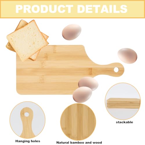 WAYASDCU 25 PCS Bulk Cutting Boards Mini Charcuterie Boards Bulk Wood Chopping Board Laser Engraving Serving Board with Handle Charcuterie Boards for Pizza, Bread, Cheese, Charcuterie, Fruit 11" x 5" Bamboo - Image 2