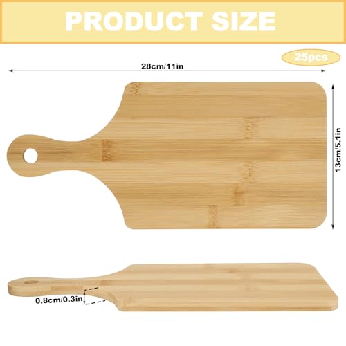 WAYASDCU 25 PCS Bulk Cutting Boards Mini Charcuterie Boards Bulk Wood Chopping Board Laser Engraving Serving Board with Handle Charcuterie Boards for Pizza, Bread, Cheese, Charcuterie, Fruit 11" x 5" Bamboo - Image 5