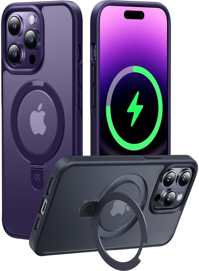 جراب مصمم من CASEKOO لهاتف iPhone 14 Pro Max مع حامل مغناطيسي غير مرئي [حماية من السقوط وفقًا للمعايير العسكرية] [متوافق مع MagSafe] جراب Promax نحيف غير لامع مقاوم للصدمات، شفاف، غير لامع، مقاس 6.7 بوصة، لون بنفسجي - Image 1