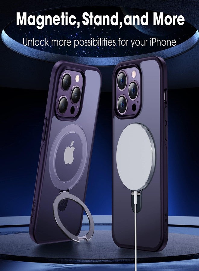 جراب مصمم من CASEKOO لهاتف iPhone 14 Pro Max مع حامل مغناطيسي غير مرئي [حماية من السقوط وفقًا للمعايير العسكرية] [متوافق مع MagSafe] جراب Promax نحيف غير لامع مقاوم للصدمات، شفاف، غير لامع، مقاس 6.7 بوصة، لون بنفسجي - Image 2