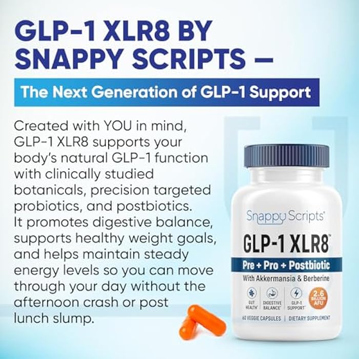 GLP-1 XLR8 Supplement for Weight Loss, Digestion, Constipation, Bloating Relief with Akkermansia 2.6 Billion AFU Live Prebiotic Probiotic Postbiotic + Berberine for Women Men 60 Capsules - Image 2