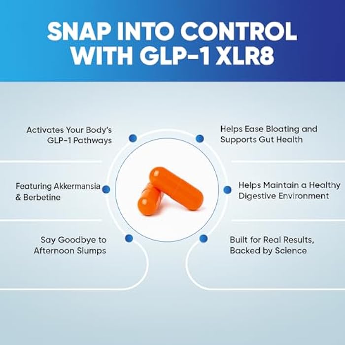 GLP-1 XLR8 Supplement for Weight Loss, Digestion, Constipation, Bloating Relief with Akkermansia 2.6 Billion AFU Live Prebiotic Probiotic Postbiotic + Berberine for Women Men 60 Capsules - Image 4