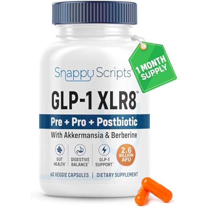 GLP-1 XLR8 Supplement for Weight Loss, Digestion, Constipation, Bloating Relief with Akkermansia 2.6 Billion AFU Live Prebiotic Probiotic Postbiotic + Berberine for Women Men 60 Capsules - Image 1
