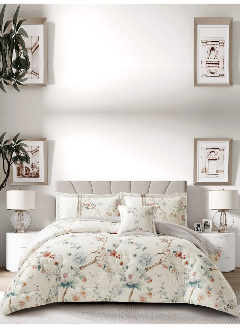 Donetella Bedding Comforter Set, King Size 250x230cm - 4-Pcs Digital Print Quilted Bed Set, Microfiber Fabric - 1 Comforter, 2 Pillow Shams,1 Cushion Cover.  - Image 1