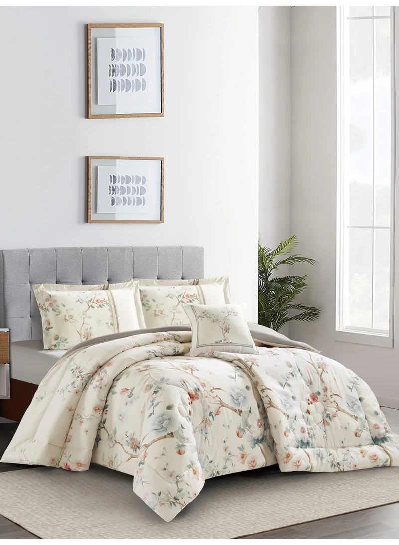 Donetella Bedding Comforter Set, King Size 250x230cm - 4-Pcs Digital Print Quilted Bed Set, Microfiber Fabric - 1 Comforter, 2 Pillow Shams,1 Cushion Cover.
