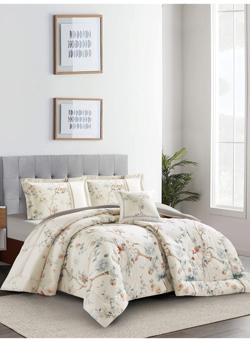 Donetella Bedding Comforter Set, King Size 250x230cm - 4-Pcs Digital Print Quilted Bed Set, Microfiber Fabric - 1 Comforter, 2 Pillow Shams,1 Cushion Cover.  - Image 2