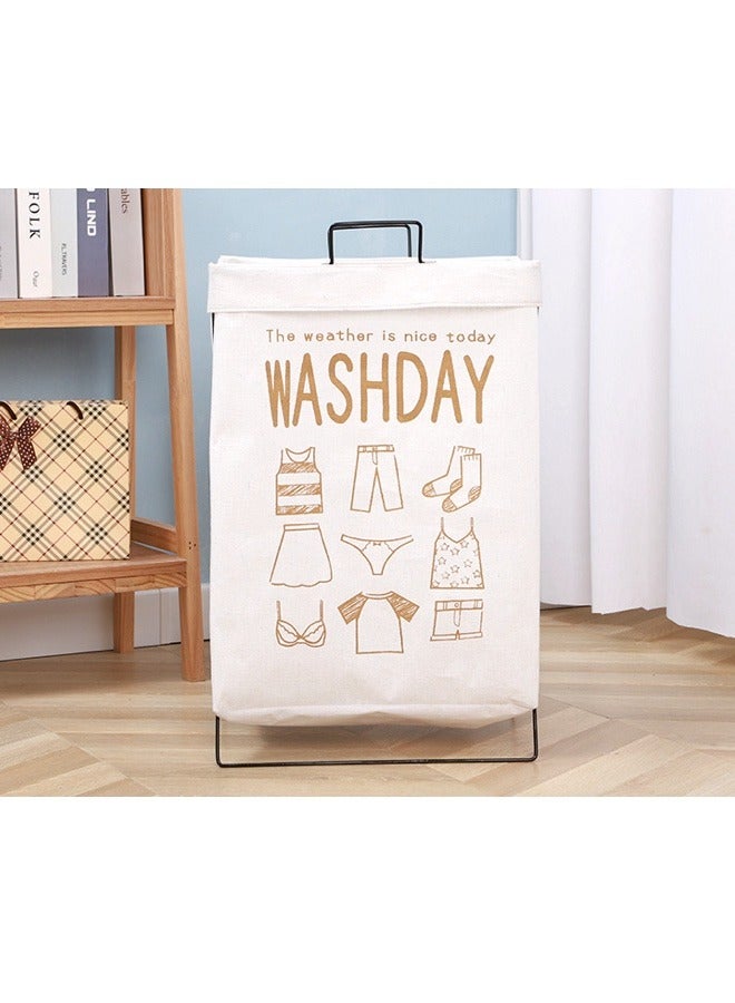 Stylish Large Capacity Foldable Fabric Laundry Basket with Exquisite Washday Pattern and Iron Frame Support  - Image 2