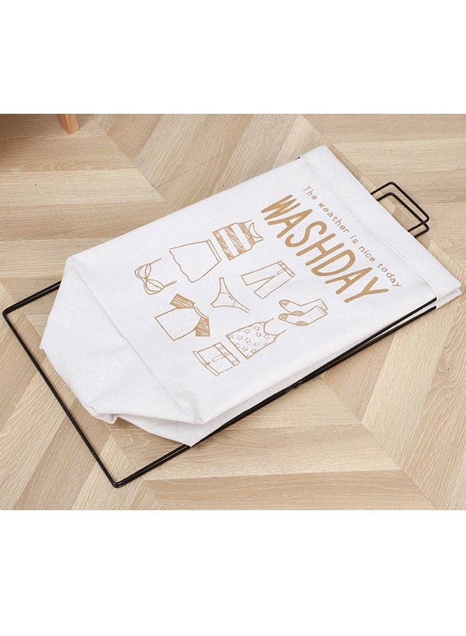 Stylish Large Capacity Foldable Fabric Laundry Basket with Exquisite Washday Pattern and Iron Frame Support  - Image 4