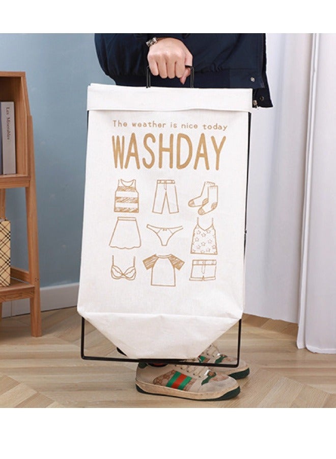 Stylish Large Capacity Foldable Fabric Laundry Basket with Exquisite Washday Pattern and Iron Frame Support  - Image 5