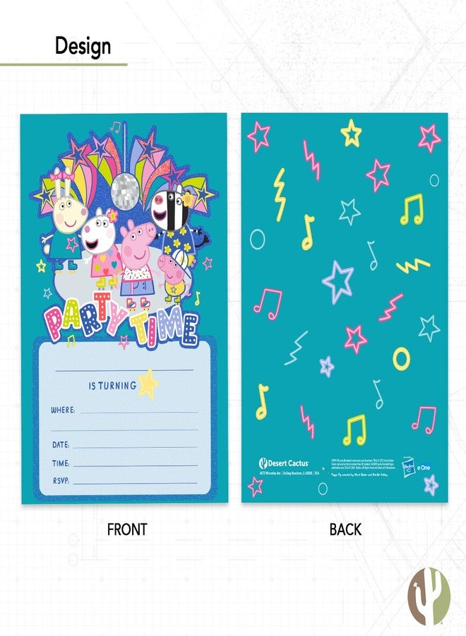 Desert Cactus Peppa Pig Invitations Invites Happy Birthday Cards 10 Count With Envelopes Boys Girls Kids Party (Style F) - Image 4