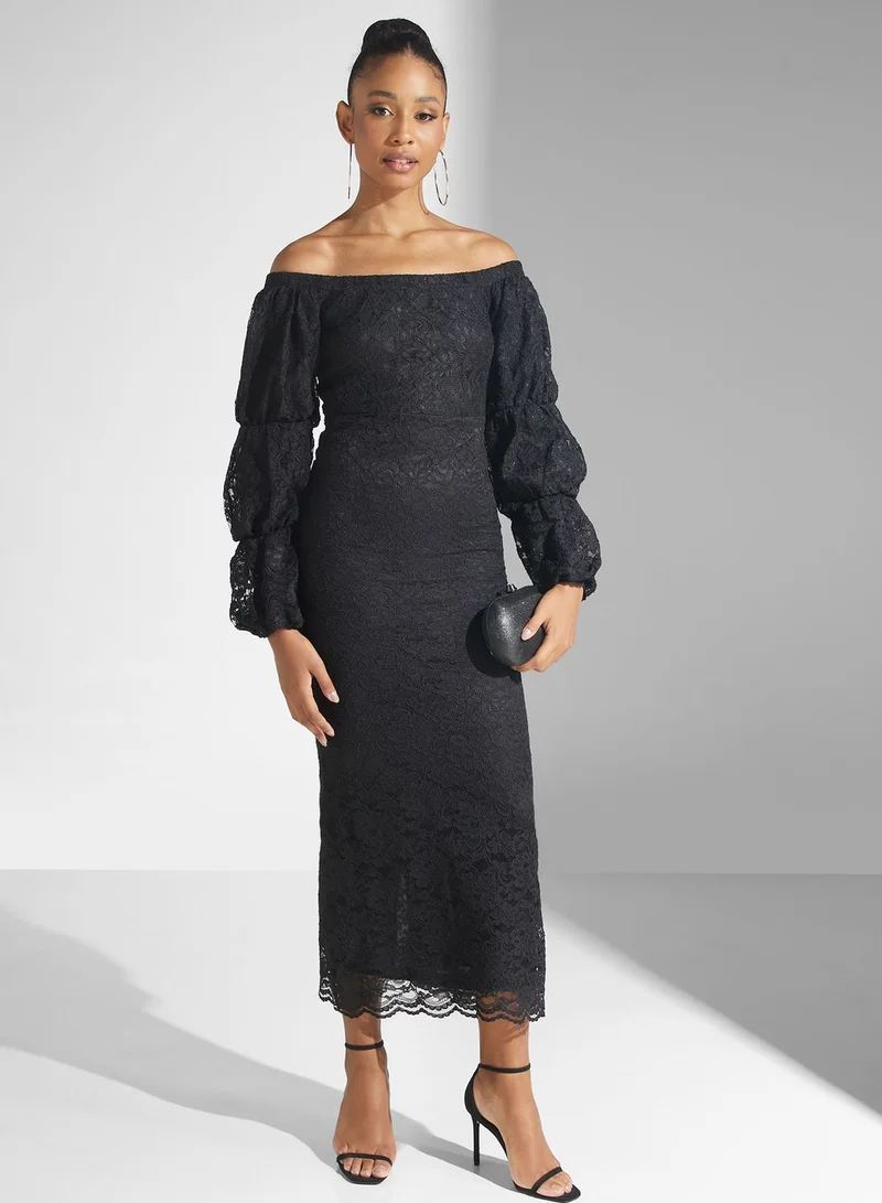 Golden Apple Bardot Balloon Sleeve Dress