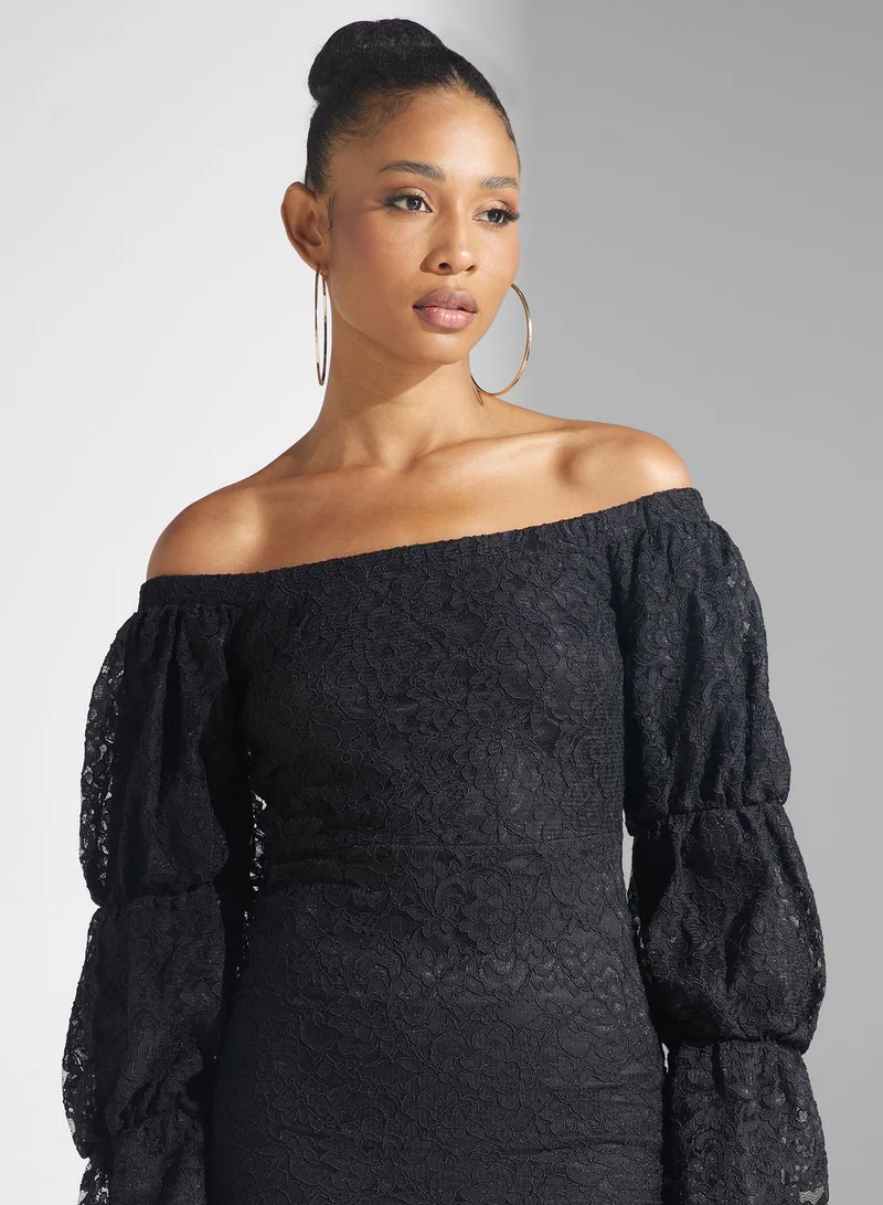Golden Apple Bardot Balloon Sleeve Dress