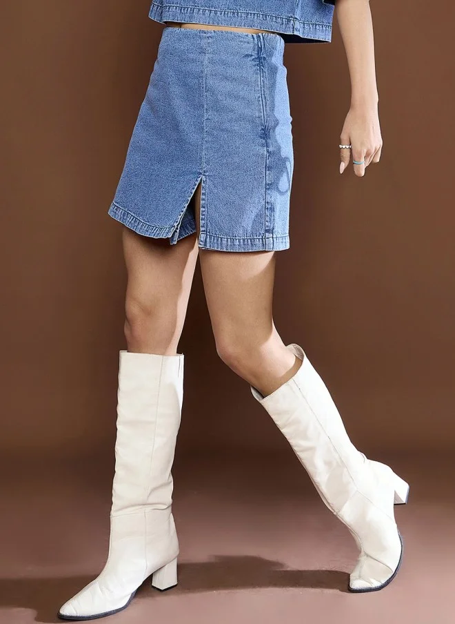 SASSAFRAS Denim Front Slit Mini Skorts for Women
