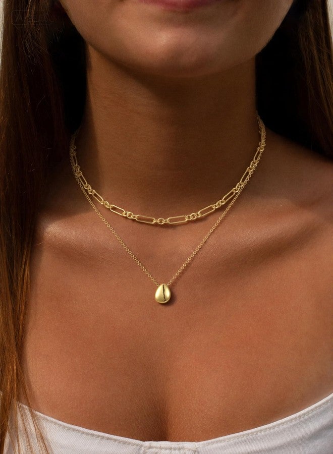 BERISO 14K Gold Plated Layered Necklace for Women, 3 Layer Dainty Gold Necklace with Minimalist Pendant, Elegant Everyday Gold Jewelry Gift, Brass, No Gemstone - Image 3