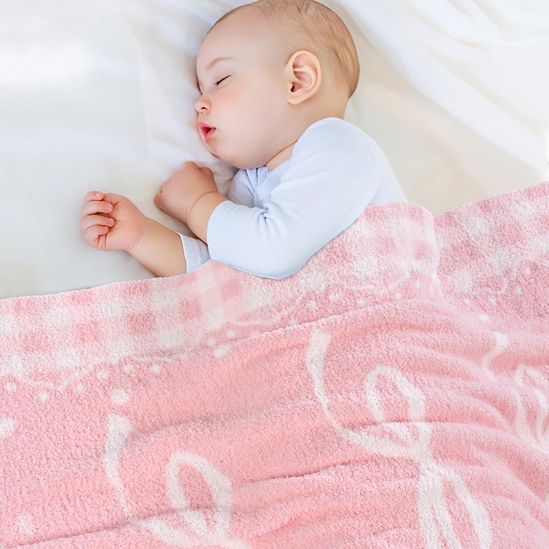JOOJA Pink Bow Baby Blanket â€“ Soft Knitted Throw with Adorable Bow Detail for Baby Girls, Nursery Bedding & Shower Gifts â€“ Warm & Gentle, 30x40 Inch - Image 1