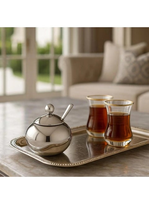 Stainless steel sugar bowl with a spoon made of high-quality, rust-resistant steel