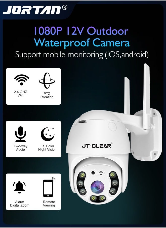 JORTAN - 1080P 12V Smart Camera Outdoor Waterproof Wireless WiFi Camera for Home Security System IP66 Waterproof Camera with Motion Detection & Two-Way Talk & & Color Night Vision & Lightning Protection - Image 1