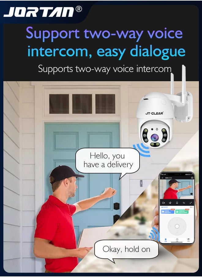 JORTAN - 1080P 12V Smart Camera Outdoor Waterproof Wireless WiFi Camera for Home Security System IP66 Waterproof Camera with Motion Detection & Two-Way Talk & & Color Night Vision & Lightning Protection - Image 1