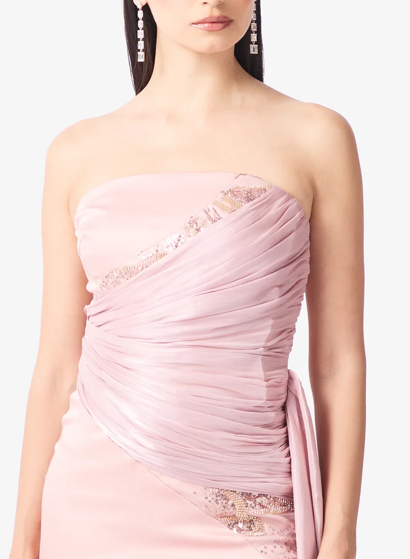 Namshi x  Off Shoulder Draped Embellished Dress with Trail for Women | Best Price UAE