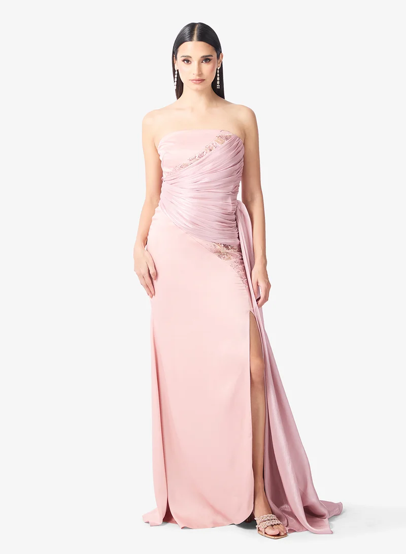 Namshi x  Off Shoulder Draped Embellished Dress with Trail for Women | Best Price UAE