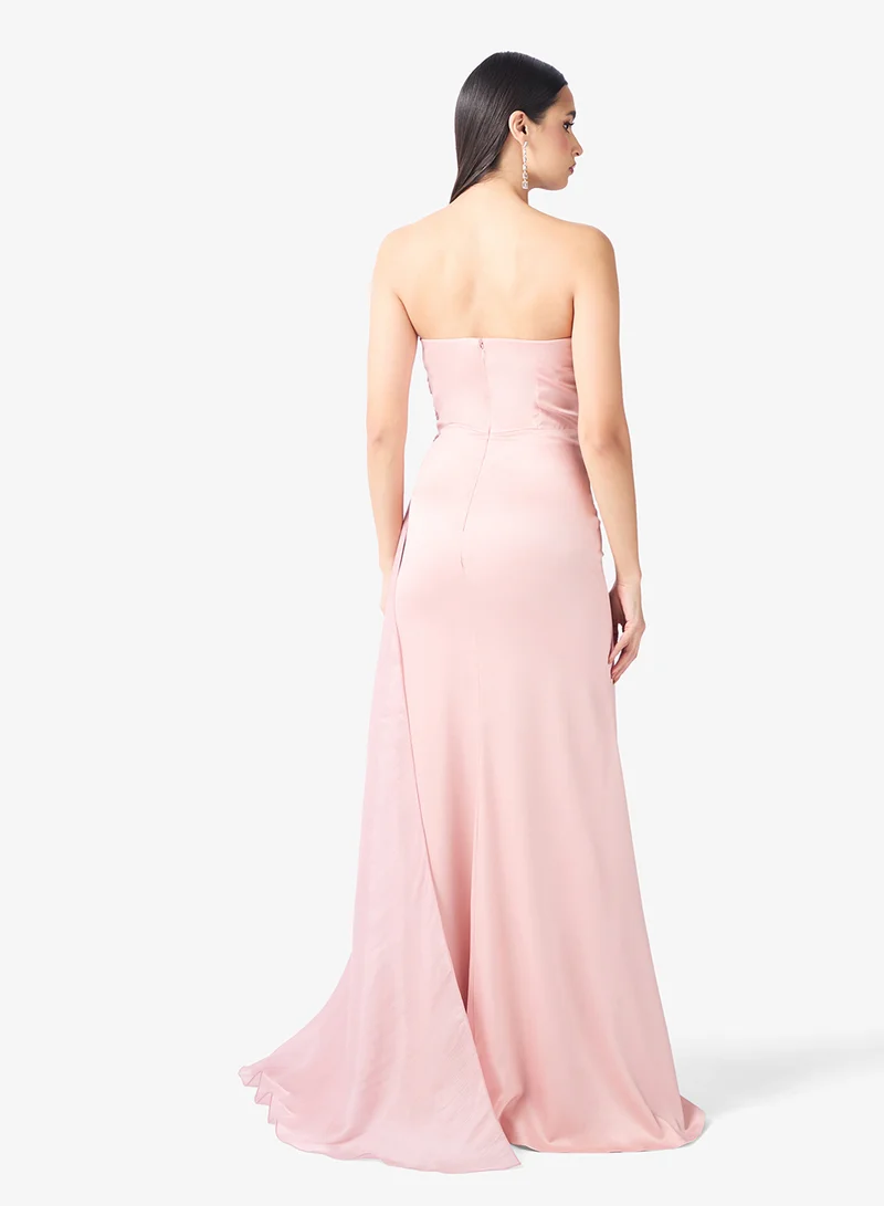 Namshi x Off Shoulder Draped Embellished Dress with Trail