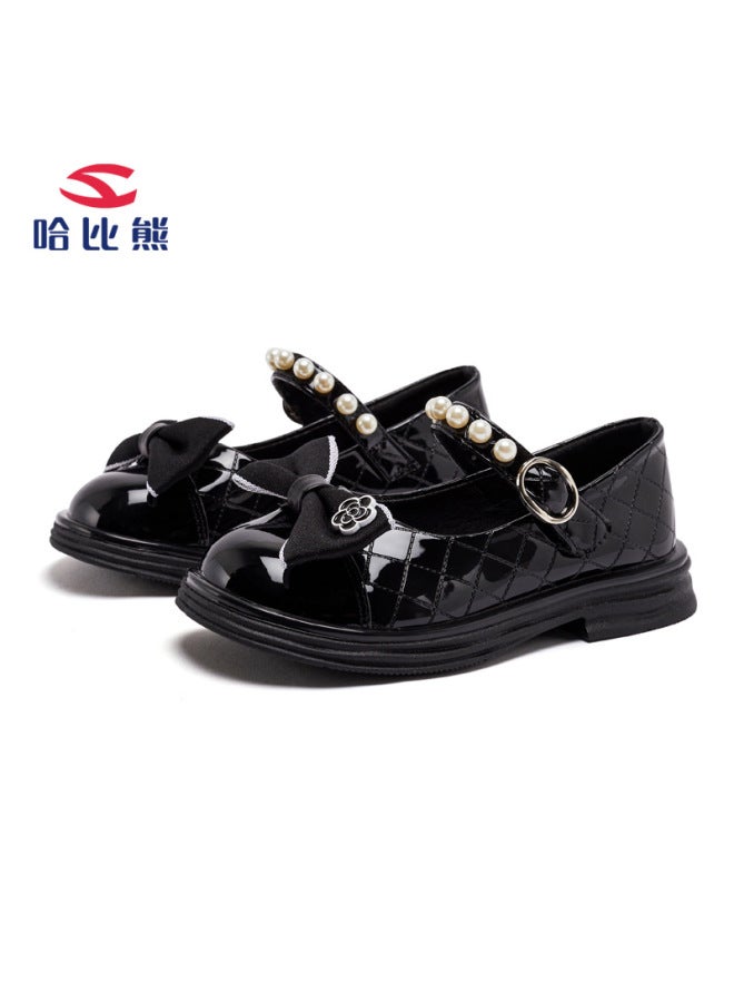 Habi Bear Children's Shoes Spring Princess Shoes Shallow Mouth Small Leather Shoes Women's Casual Single-layer Shoes Lightweight Velcro Hair