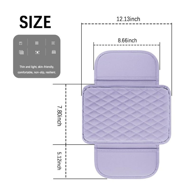 carleef Arm Rest Cover for Car,Leather+Memory Foam Center Console Cover with Storage Bags,Universal Middle Console Cover Car Accessories Interior for Most Cars Center Consoles (Purple) - Image 2