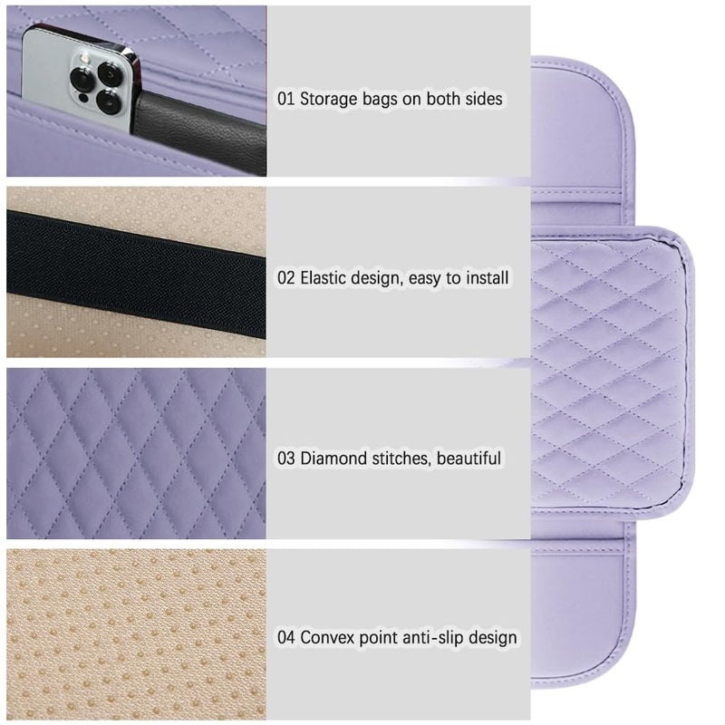 carleef Arm Rest Cover for Car,Leather+Memory Foam Center Console Cover with Storage Bags,Universal Middle Console Cover Car Accessories Interior for Most Cars Center Consoles (Purple) - Image 3
