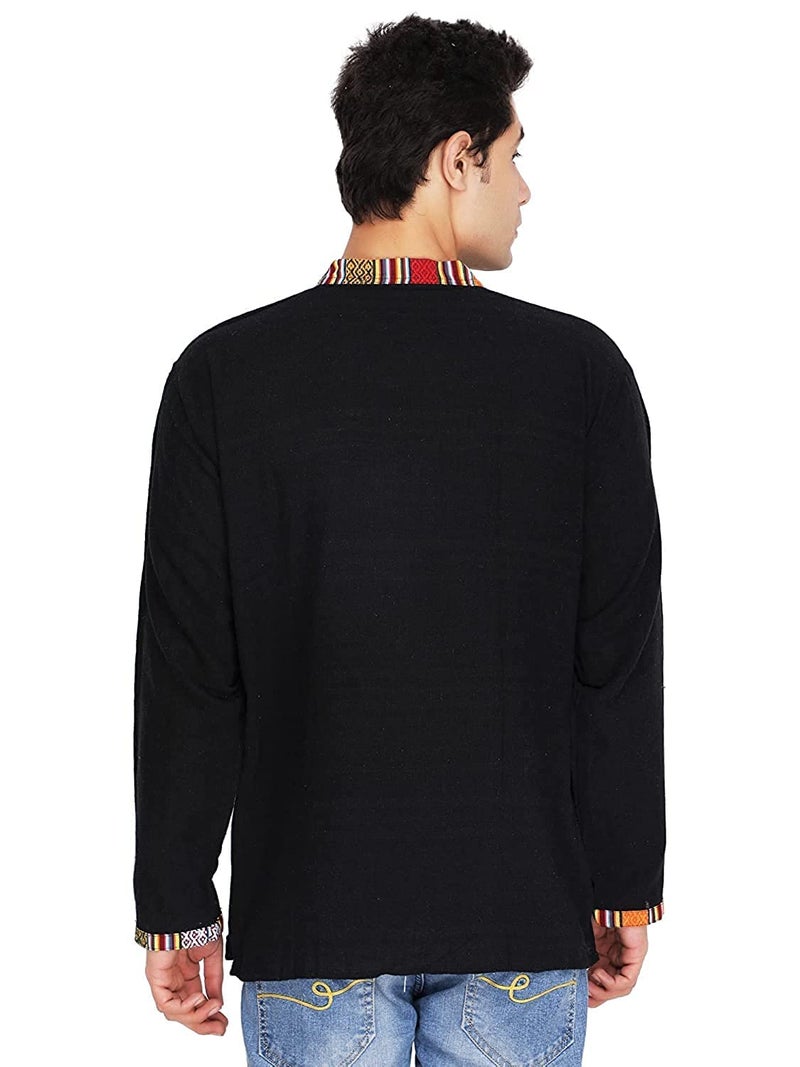 Ukal Indian Mens Summer Fashion Cotton Cotton Ethnic Shirt-Short Regular Fit Kurta, Black, Medium Plus - Image 5