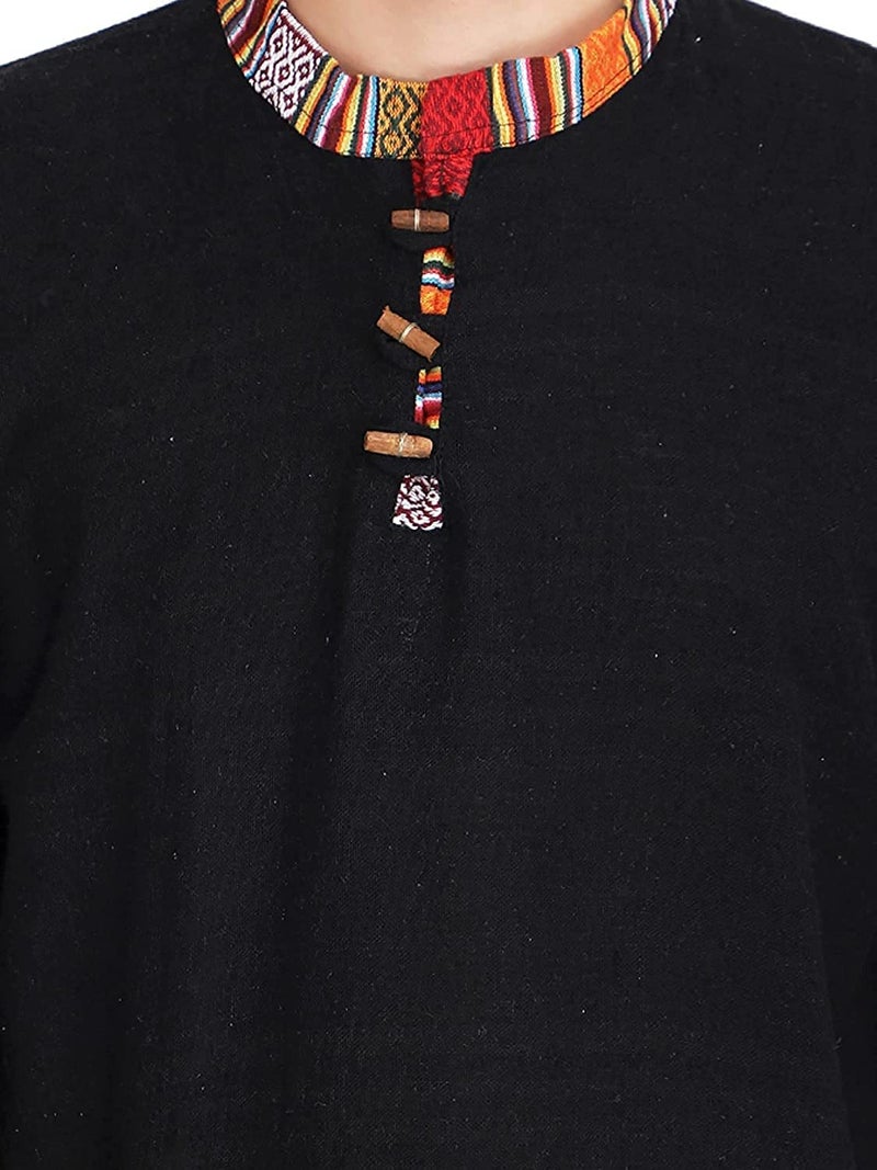 Ukal Indian Mens Summer Fashion Cotton Cotton Ethnic Shirt-Short Regular Fit Kurta, Black, Medium Plus - Image 4