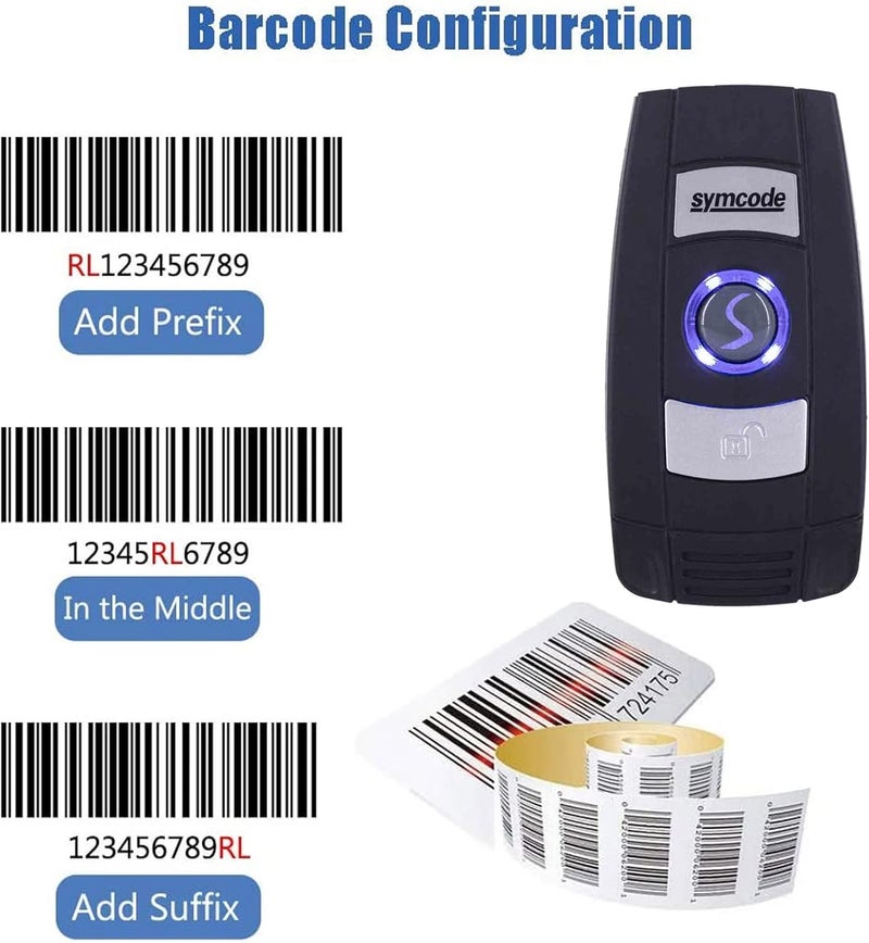 symcode Mini 1D Bluetooth Barcode Scanner Wireless Bar Code Scanner 3-in-1 Bluetooth/USB Wired/2.4G Wireless Barcode Reader laser Code Scanner for Inventory Code Image Reader for Tablet iPhone iPad Android PC - Image 2