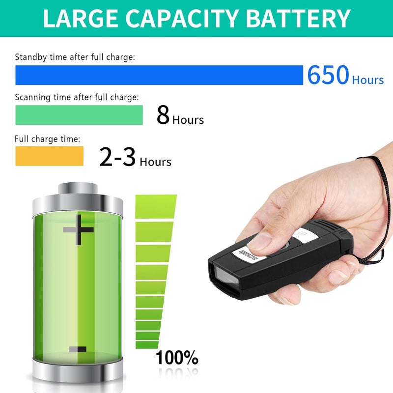 symcode Mini 1D Bluetooth Barcode Scanner Wireless Bar Code Scanner 3-in-1 Bluetooth/USB Wired/2.4G Wireless Barcode Reader laser Code Scanner for Inventory Code Image Reader for Tablet iPhone iPad Android PC - Image 3