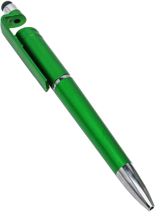 Generic Pen Touch 3 in 1 Ballpoint Function Stylus Pen Touch with Mobile Stand Holder, Writing Pen,Screen Wipe for All Phones and Tablets - (Green) 