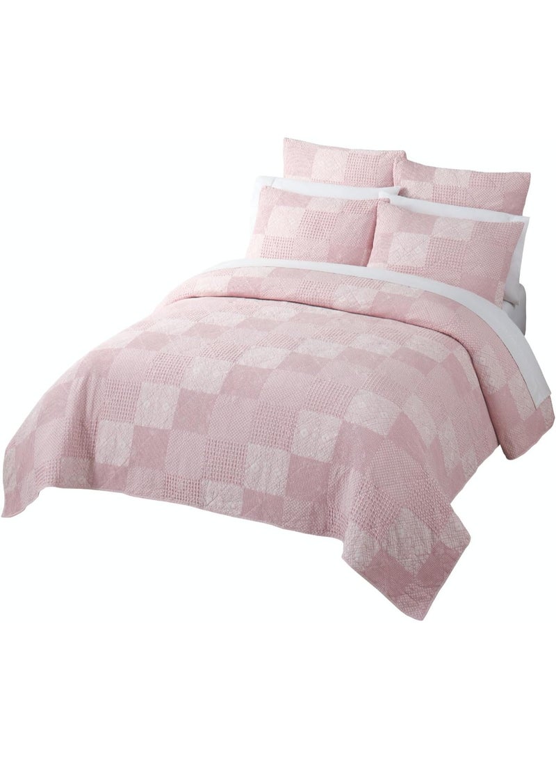 السرعوف الذهبية طقم لحاف جولد مانتيس القطني المغسول بالحجر - غطاء سرير ناعم للغاية مصنوع من القطن بنسبة 100% بملمس عتيق - لحاف خفيف الوزن وجيد التهوية مناسب لجميع المواسم - متوفر بمقاسات كينج (وردي باهت، كينج) - Image 1