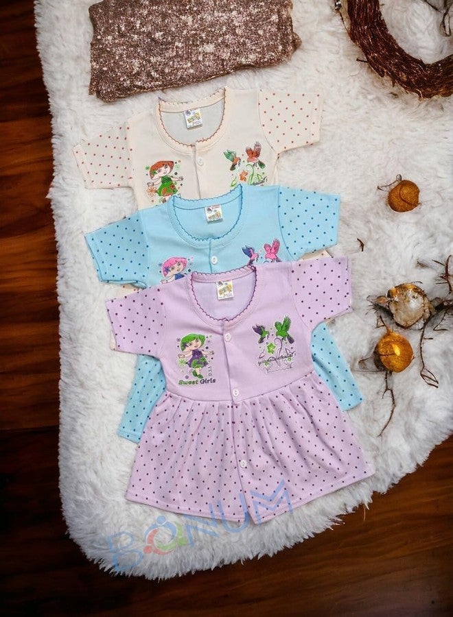 BONUM Battu Half Sleeve Frock Top and Shorts Set for New Born Baby Girl Pack of 3 (3-6 Months) - Image 3