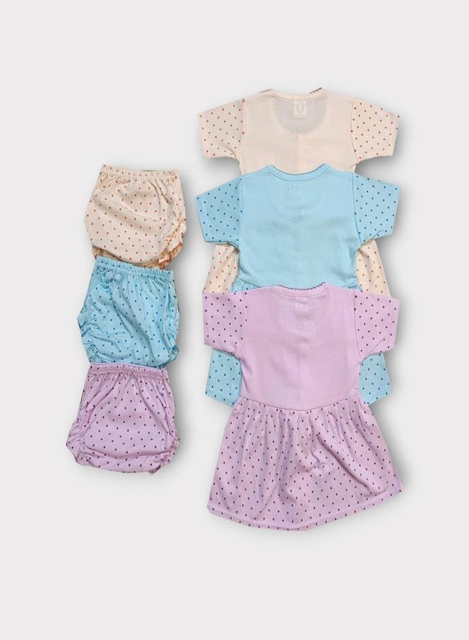 BONUM Battu Half Sleeve Frock Top and Shorts Set for New Born Baby Girl Pack of 3 (3-6 Months) - Image 5