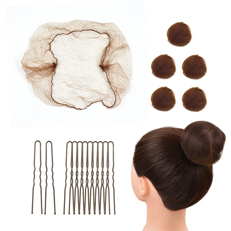 50 Pcs Hair Nets Set Invisible Mesh Hair Nets Ballet Hair Net Ballet Bun Maker with 40 U Shaped Pins for Women Ballet Dancer Dance Maker Food Service Workers Brown