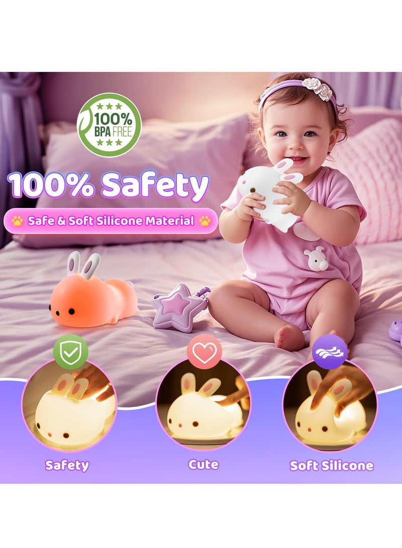 TIGER Cute Bunny Night Light for Kids – Soft Silicone Touch Lamp with 7-Color Breathing Modes | Cordless & Rechargeable LED Bedside Light – 10-Hour Use | Child-Safe, CE/RoHS Certified | Perfect for Baby Nursery, Girls & Boys Ages 1-8 - Image 5