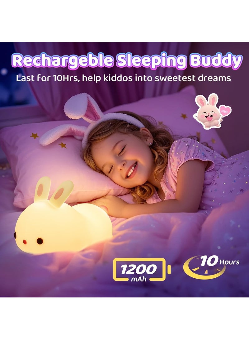 TIGER Cute Bunny Night Light for Kids – Soft Silicone Touch Lamp with 7-Color Breathing Modes | Cordless & Rechargeable LED Bedside Light – 10-Hour Use | Child-Safe, CE/RoHS Certified | Perfect for Baby Nursery, Girls & Boys Ages 1-8 - Image 4