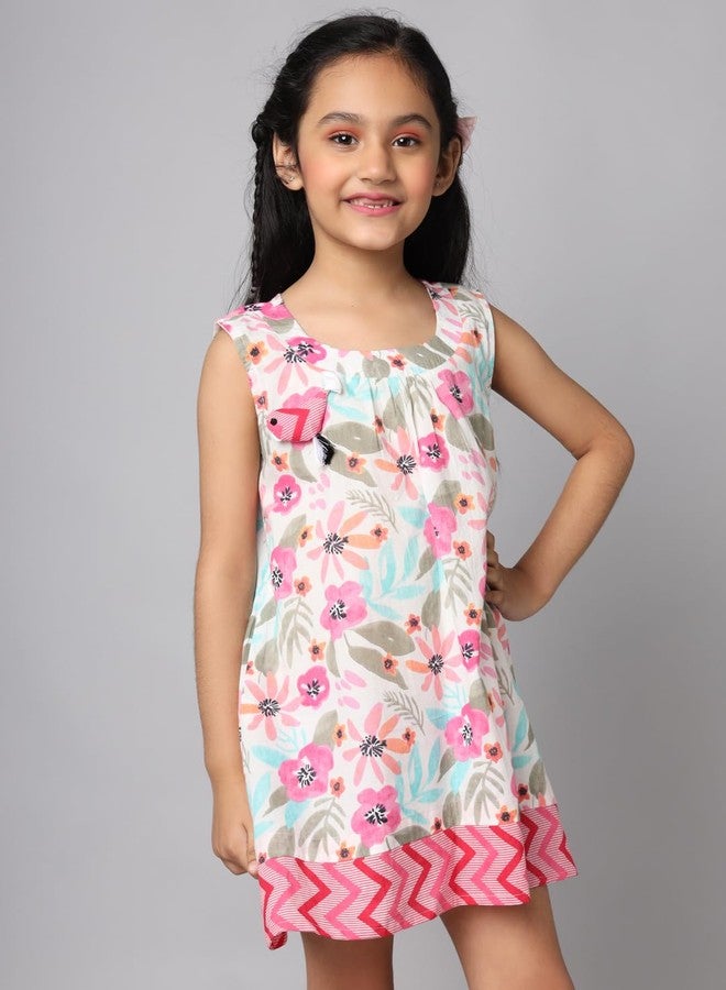 FABRIC FITOOR Kids Cotton White Colour A-Line Floral Print Dress/Tunic (13/14y) - Image 3