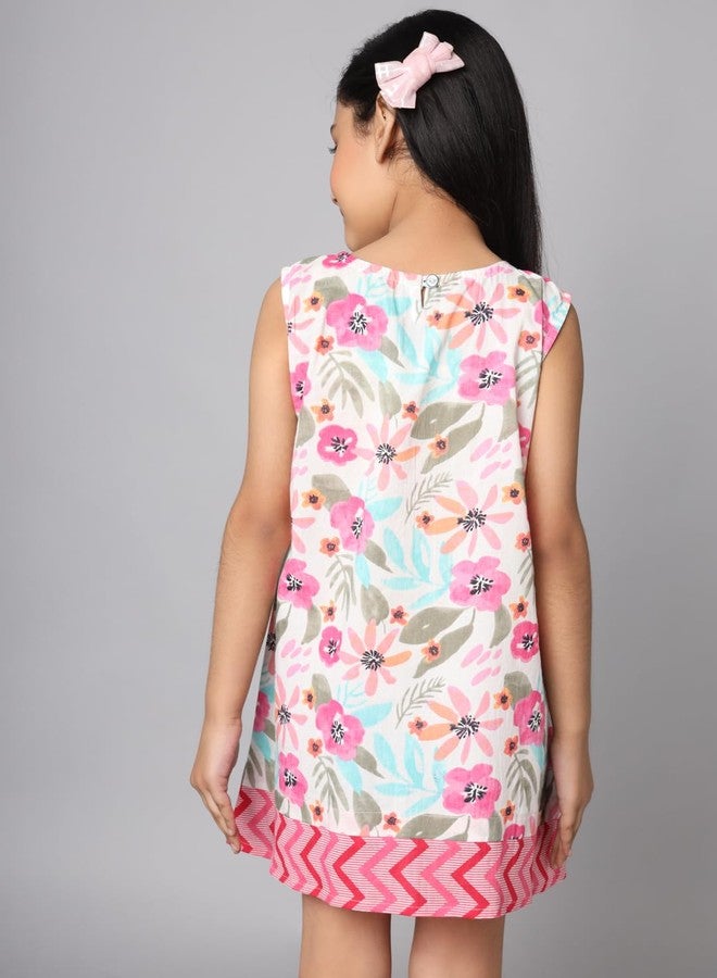 FABRIC FITOOR Kids Cotton White Colour A-Line Floral Print Dress/Tunic (13/14y) - Image 4