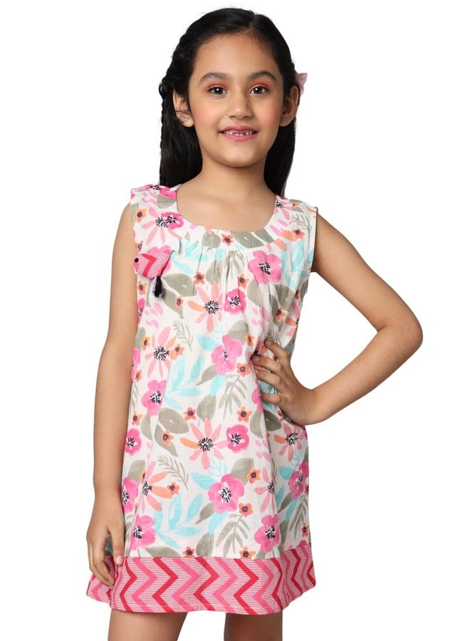 FABRIC FITOOR Kids Cotton White Colour A-Line Floral Print Dress/Tunic (13/14y) - Image 1