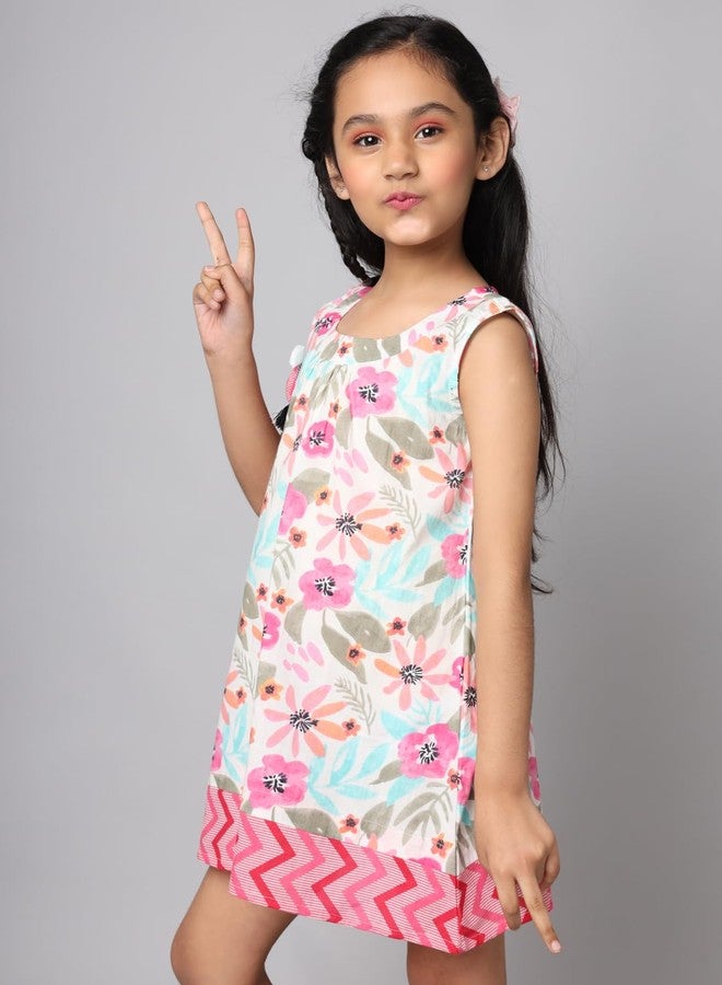 FABRIC FITOOR Kids Cotton White Colour A-Line Floral Print Dress/Tunic (13/14y) - Image 2