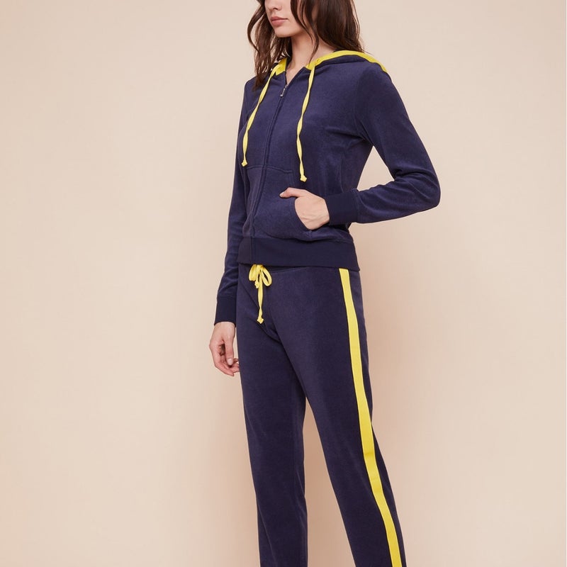2021 Spring Gold Silk Velvet Sports Suit Fashion Color Block Brace Casual Hood Slim-Fit Two-Piece Fashionable Set - Image 5