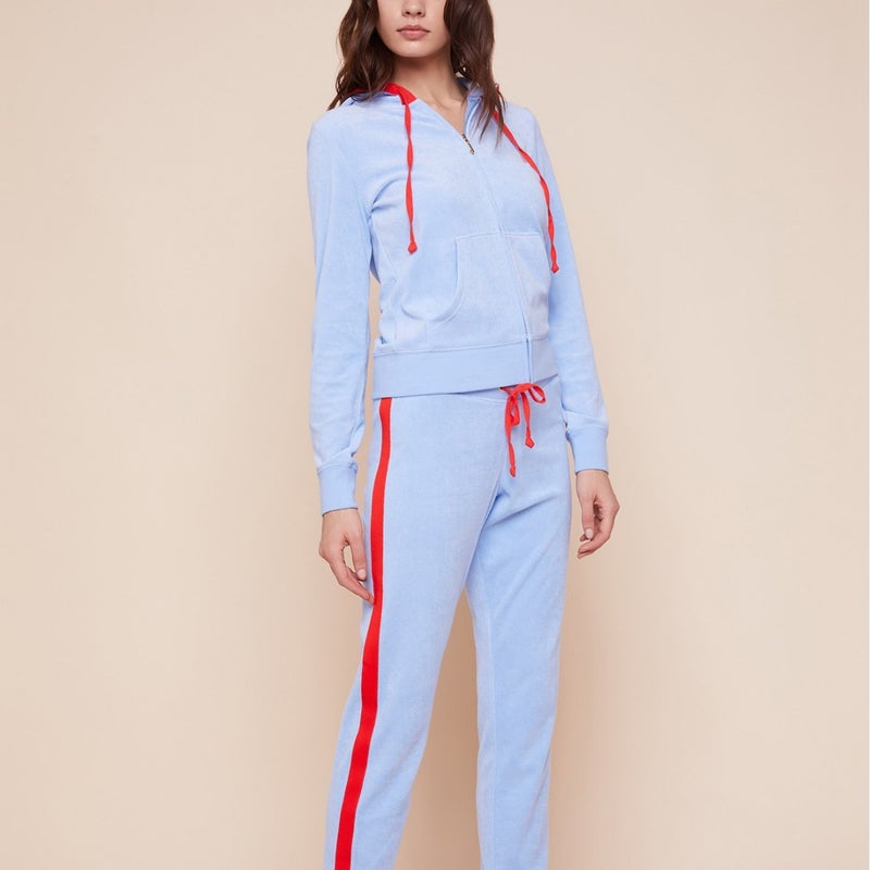 2021 Spring Gold Silk Velvet Sports Suit Fashion Color Block Brace Casual Hood Slim-Fit Two-Piece Fashionable Set - Image 2