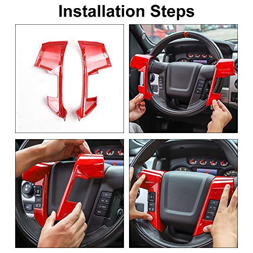JeCar غطاء إطار عجلة القيادة للسيارة - ملحقات داخلية لفورد F150 SVT رابتور 2009-2014 (أحمر) - Image 5