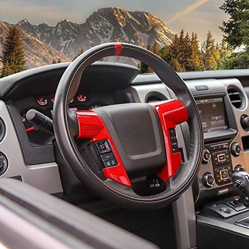 JeCar غطاء إطار عجلة القيادة للسيارة - ملحقات داخلية لفورد F150 SVT رابتور 2009-2014 (أحمر) - Image 1