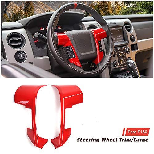 JeCar غطاء إطار عجلة القيادة للسيارة - ملحقات داخلية لفورد F150 SVT رابتور 2009-2014 (أحمر) - Image 2
