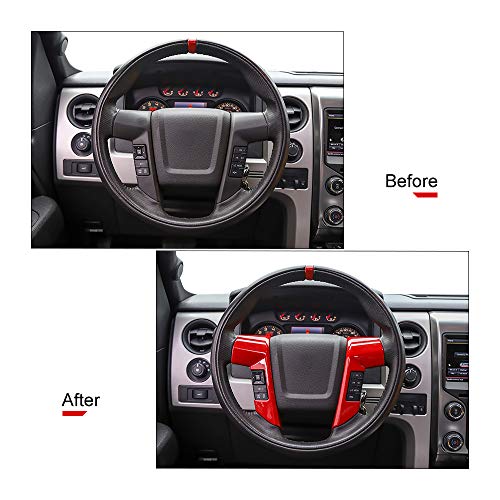 JeCar غطاء إطار عجلة القيادة للسيارة - ملحقات داخلية لفورد F150 SVT رابتور 2009-2014 (أحمر) - Image 4