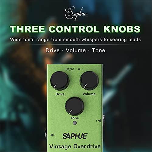 SAPHUE Vintage Overdrive Guitar Effects Pedal Overdrive/Volume/Tone Knob Effect Pedals with Steel Metal Shell Mini Single Type Dc 9V with True Bypass Switch for Multi Electric Guitar Kit - Image 2